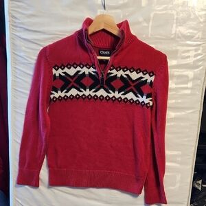 Chaps Red Nordic Pattern Cotton 1/4 Zip Sweater sz M (10-12)  Boys
